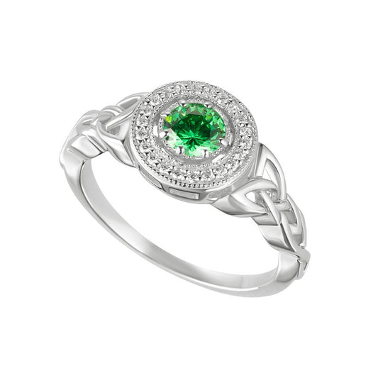 Sterling Silver Cluster Green Cubic Zirconia Trinity Knot Ring