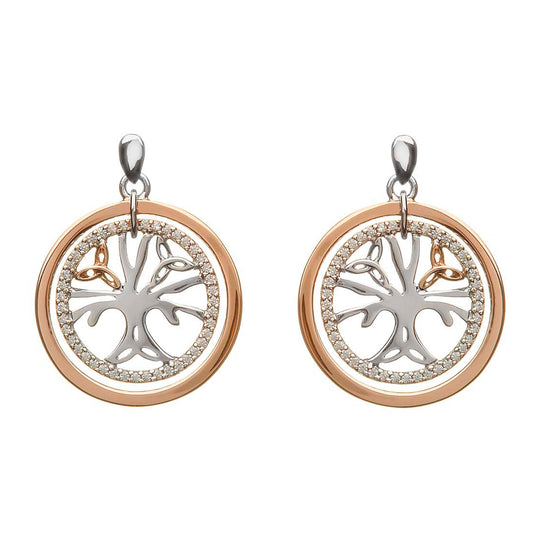 Sterling Silver and Rose Gold Celtic Tree of Life Cubic Zirconia Earrings