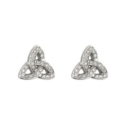 14ct White Gold Micro Diamond Trinity Knot Stud Earrings