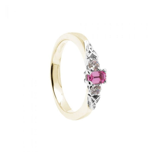 14ct Yellow Gold Pink Sapphire and Diamond Engagement Ring