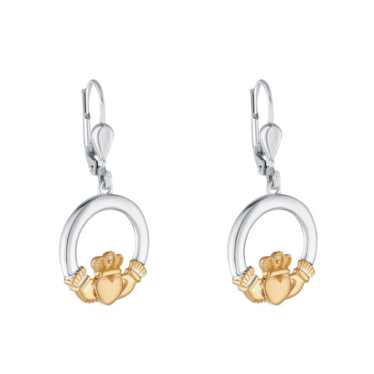 10ct Gold and Sterling Silver Diamond Claddagh Earrings