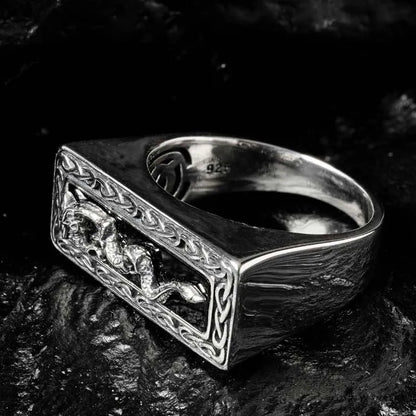 Men's Sterling Silver Black Onyx Dragon Ring