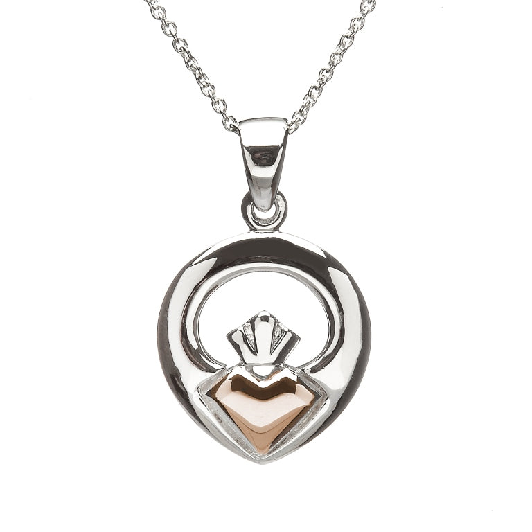 Sterling Silver and Rose Gold Contemporary Claddagh Pendant