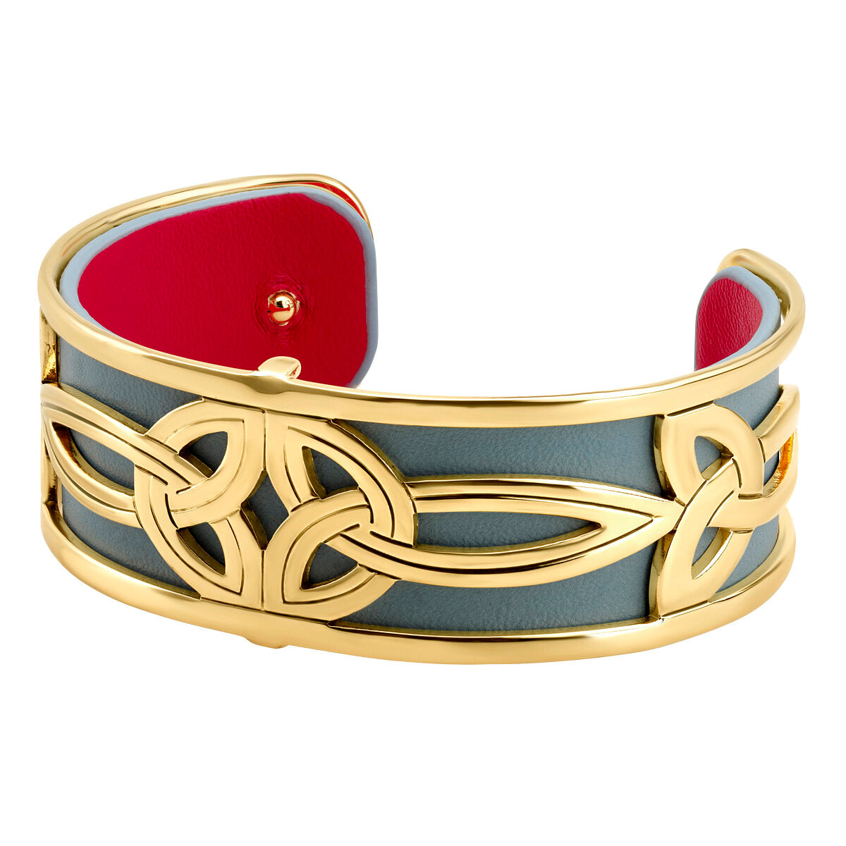 Gold plated Double Trinity Knot Leather Cuff Bangle