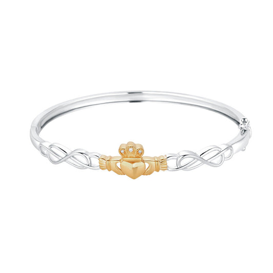 10ct Gold and Sterling Silver Diamond Claddagh Bangle