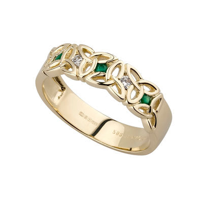 14ct Yellow Gold Emerald and Diamond Trinity Knot Ring