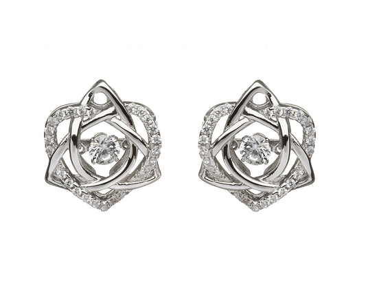 Sterling Silver Dancing Stone Trinity Heart Earrings
