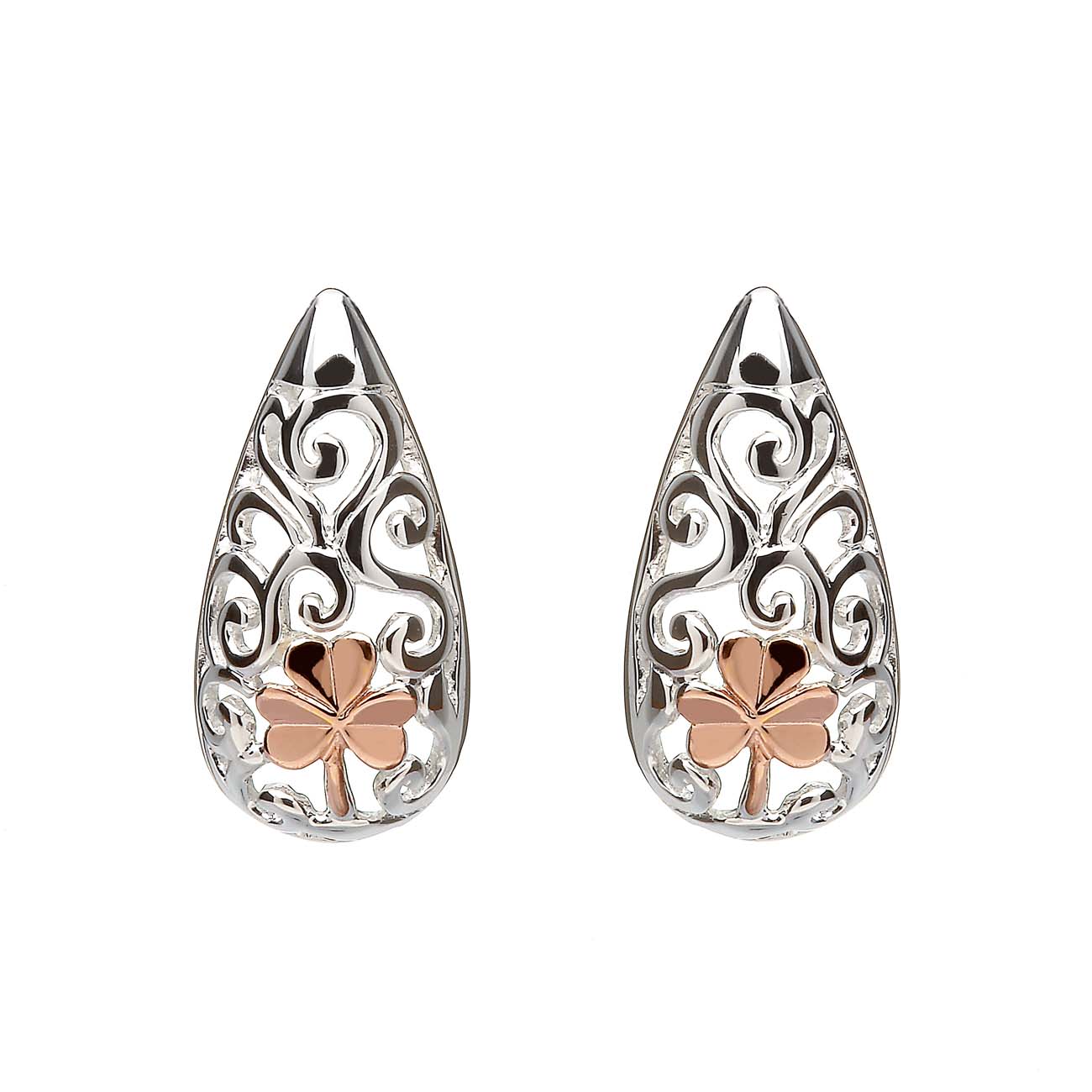 Sterling Silver and Rose Gold Celtic Shamrock Earrings