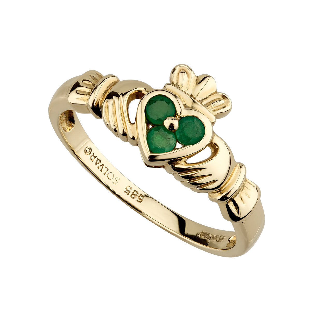 14ct Yellow Gold Emerald Claddagh Ring