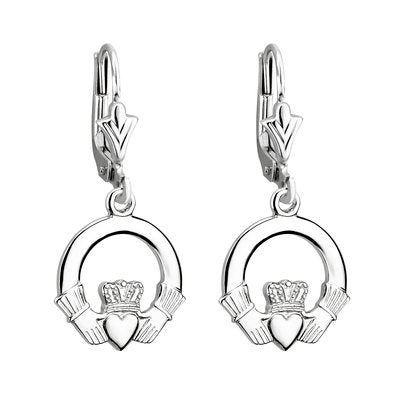 14ct White Gold Claddagh Earrings