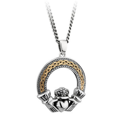 Sterling Silver and 10ct Gold Oxidesed Celtic Claddagh Pendant