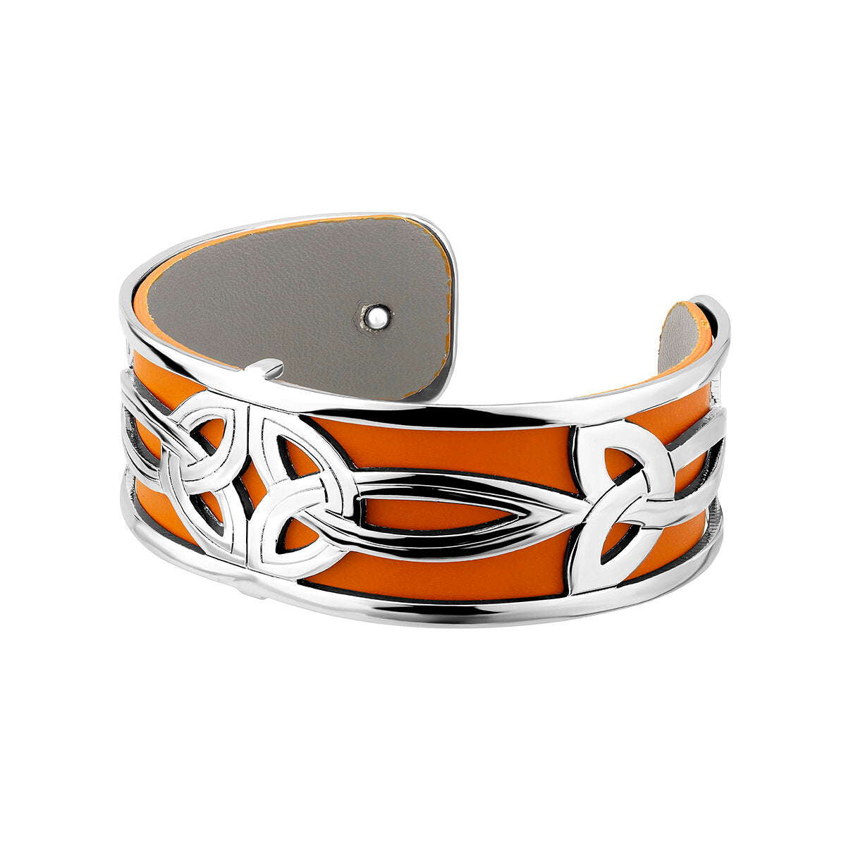 Rhodium plated Double Trinity Knot Leather Cuff Bangle