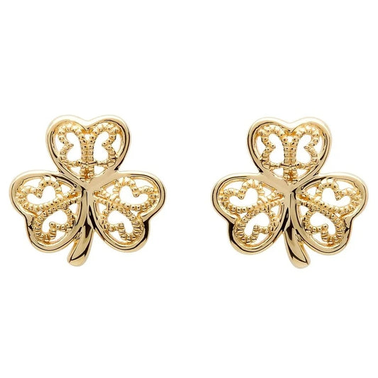 10ct Yellow Gold Shamrock Filigree Stud Earrings