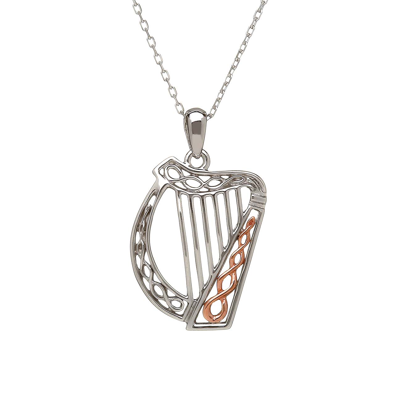 Sterling Silver and Rose Gold Irish Harp Pendant