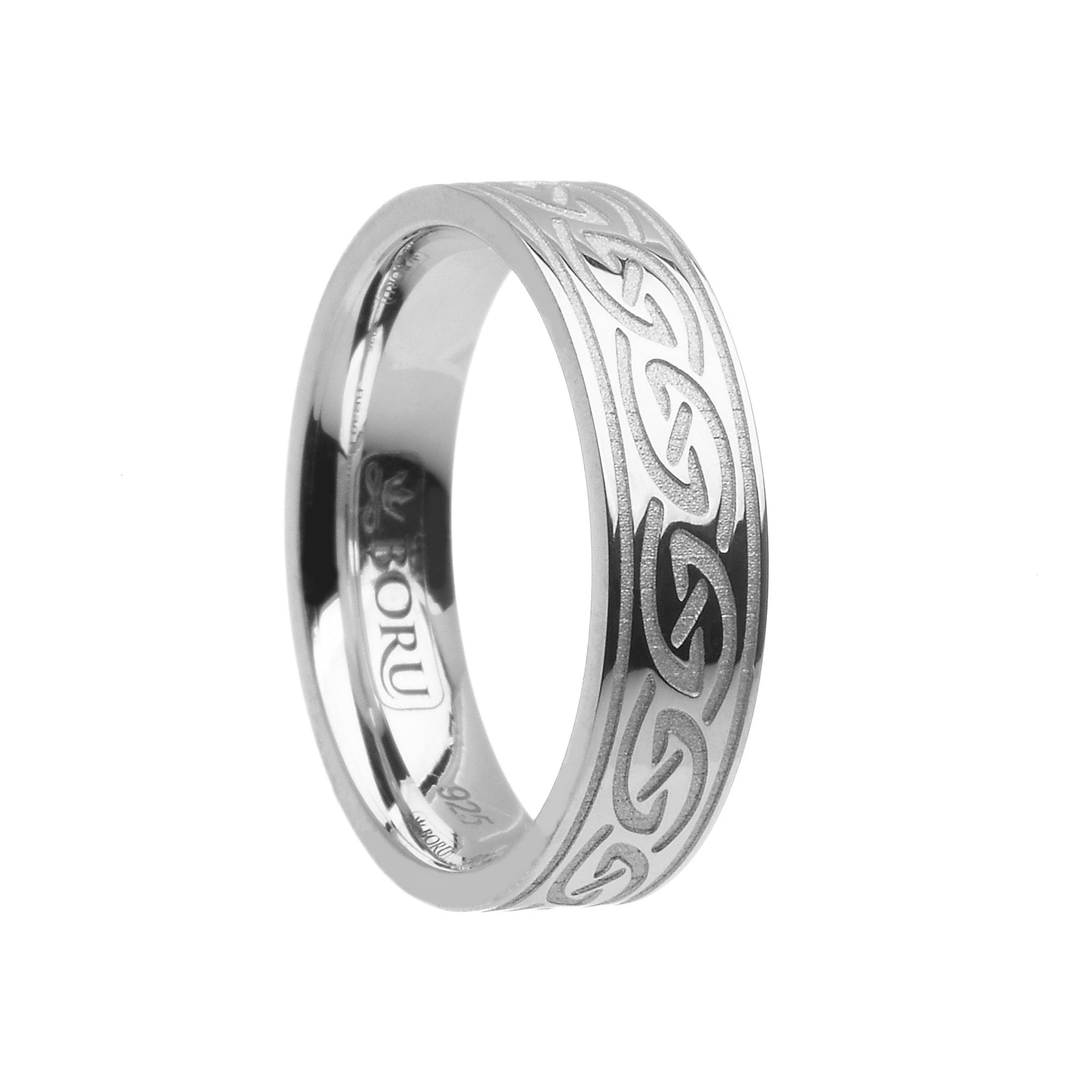 Sterling Silver Celtic Waves Wedding Ring - Narrow , with Florentine Finish