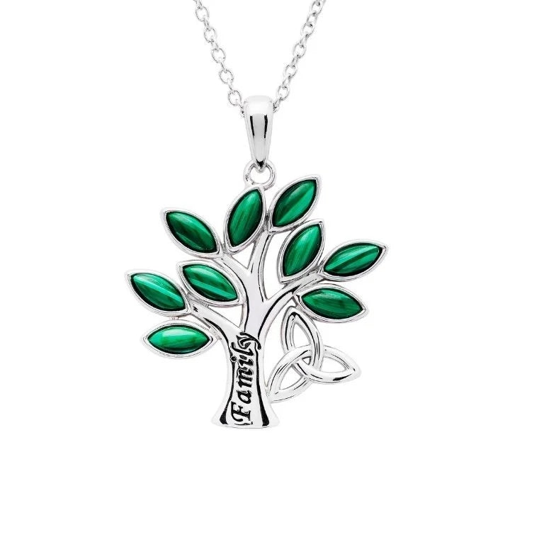 Sterling Silver Malachite Tree of Life Family Pendant