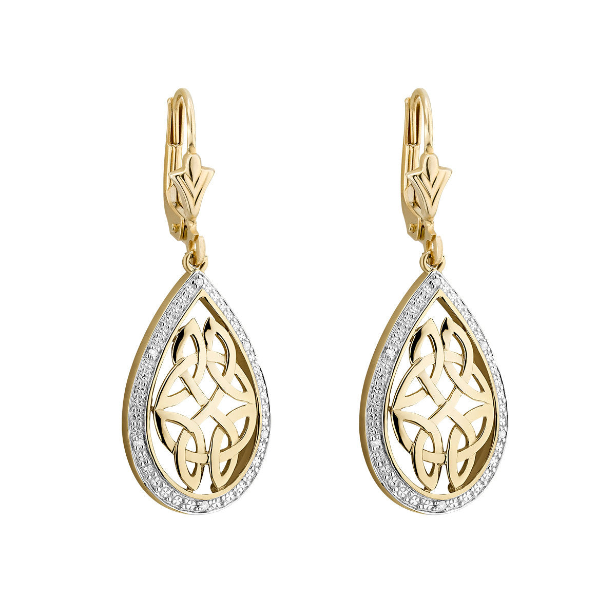 10ct Gold Diamond Oval Celtic Knot Drop Earrings