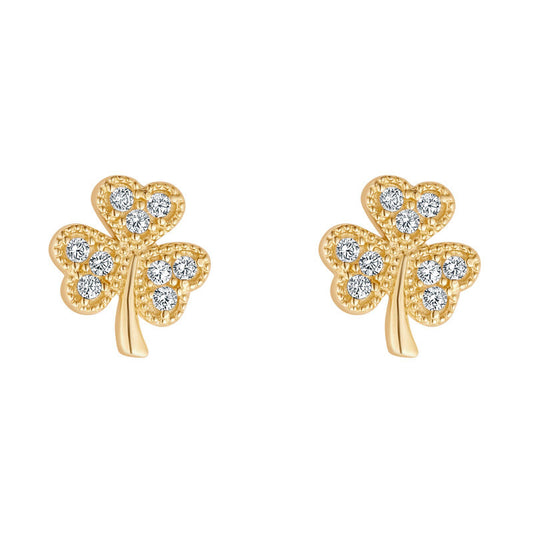 10ct Gold Cubic Zirconia Shamrock Stud Earrings