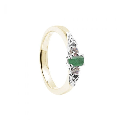 14ct Yellow Gold Emerald and Diamond Engagement Ring