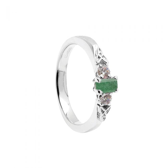 14ct White Gold Emerald and Diamond Engagement Ring