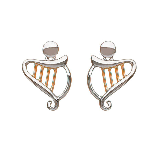 Sterling Silver and Rose Gold Celtic Harp Earrings