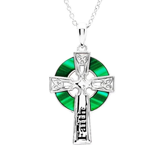 Sterling Silver Malachite Celtic Cross Pendant