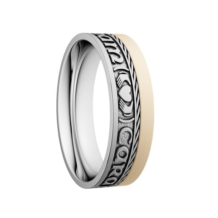Mo Anam Cara - My Soul Mate Wedding Ring with Yellow Gold Rail - Wide