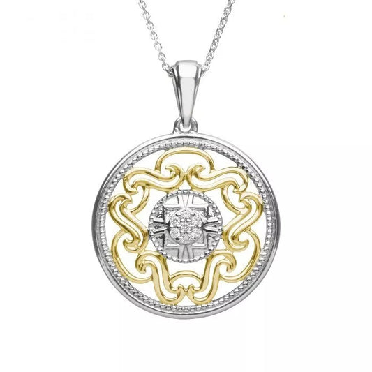 Sterling Silver and 10ct Yellow Gold Diamond Set Celtic Swirls Pendant