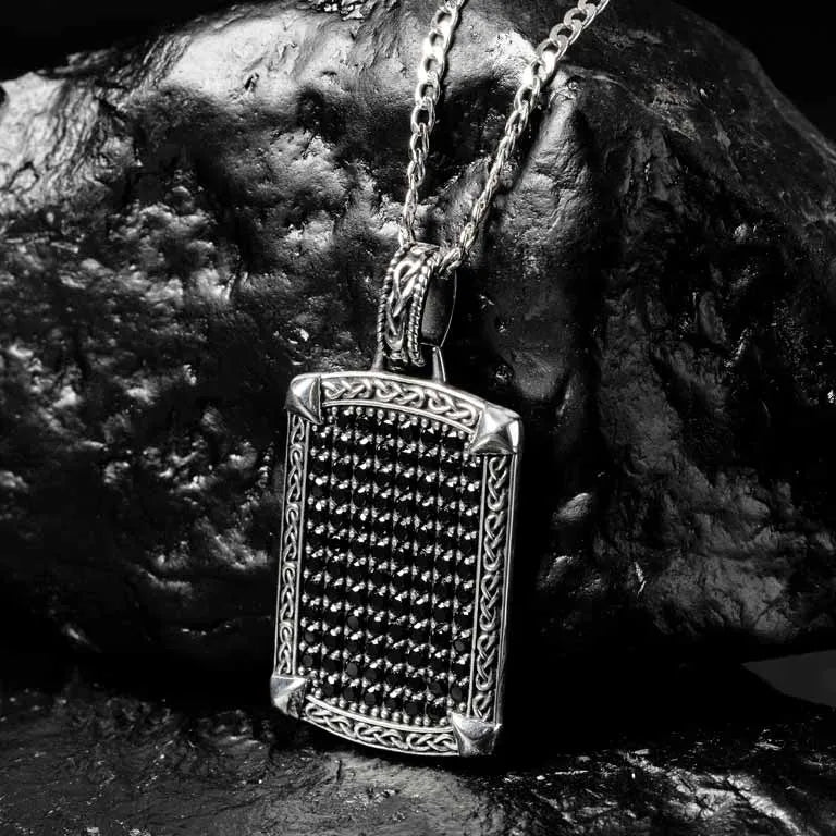 Men's Sterling Silver Black Spinel Celtic Knot Pendant