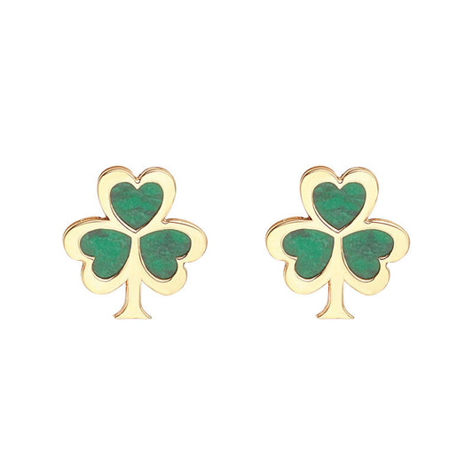 10ct Gold Malachite Shamrock Stud Earrings