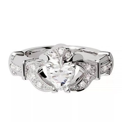 14ct White Gold Diamond Claddagh Ring
