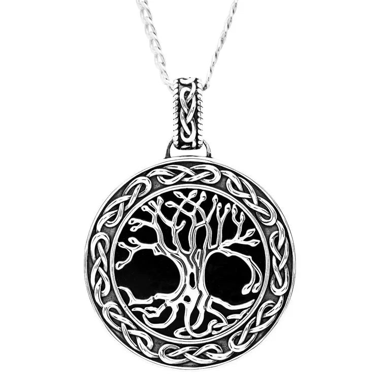 Men's Sterling Silver Black Onyx Celtic Tree of Life Pendant