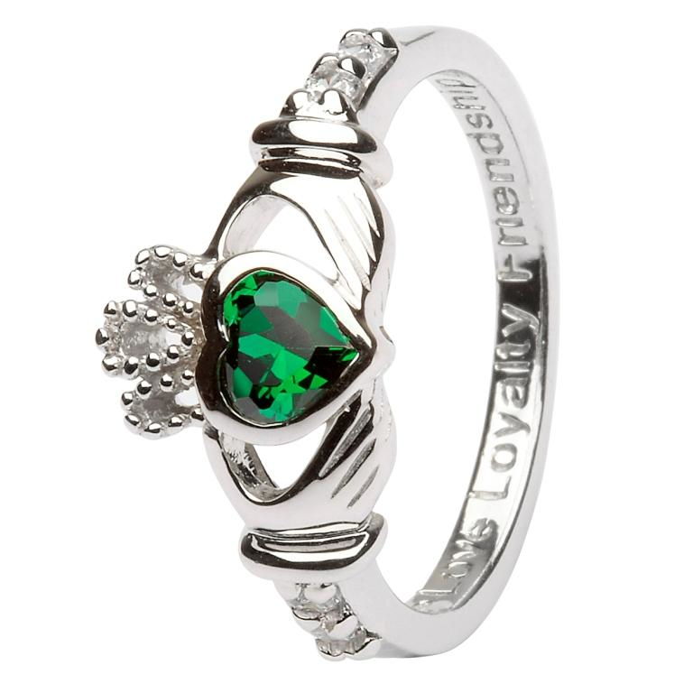 Sterling Silver May Birthstone Claddagh Ring