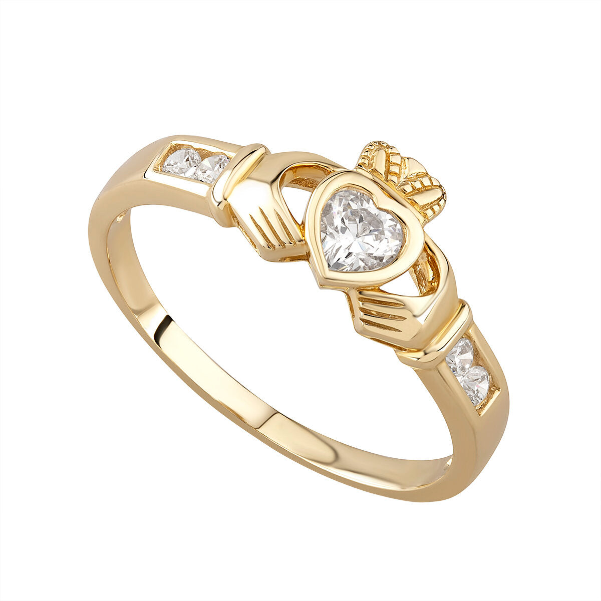 9ct Yellow Gold Cubic Zirconia Claddagh Ring