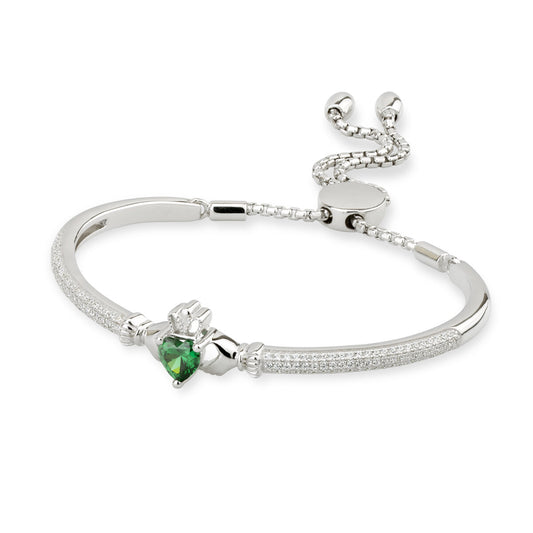 Sterling Silver Cubic Zirconia Claddagh Draw String Bracelet