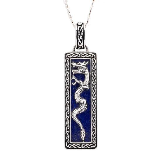 Men's Sterling Silver Blue Lapis Dragon Pendant