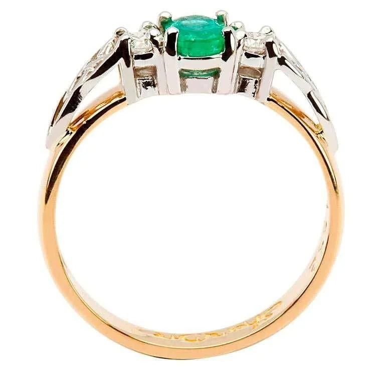 14ct Yellow and White Gold Oval Emerald and Diamond Celtic Ring