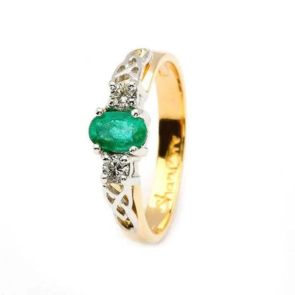 14ct Yellow and White Gold Oval Emerald and Diamond Celtic Ring