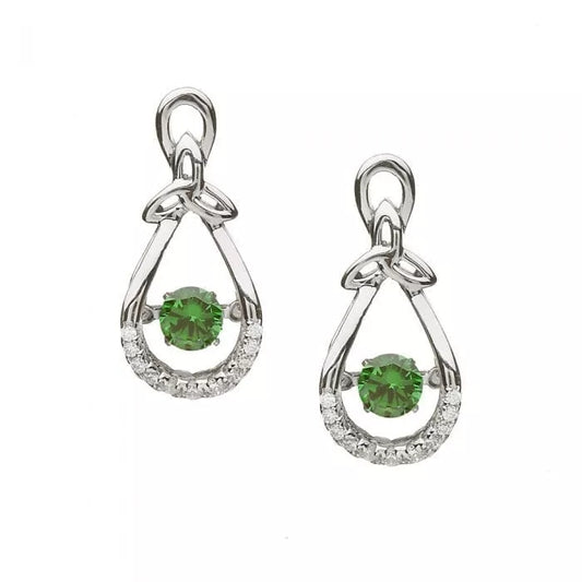 Sterling Silver Green Dancing Stone Trinity Bow Earrings