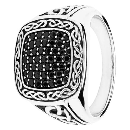 Men's Sterling Silver Black Spinel Celtic Knot Ring