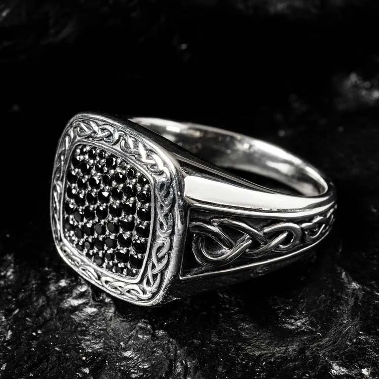 Men's Sterling Silver Black Spinel Celtic Knot Ring