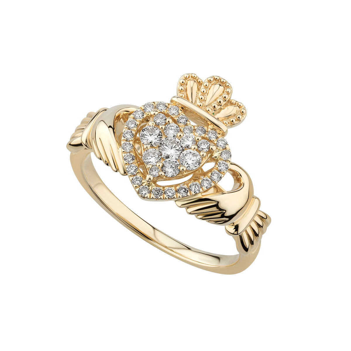 14ct Yellow Gold Diamond Heart Claddagh Ring