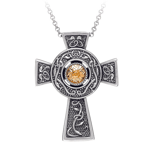 Sterling Silver Wood Quay Celtic Cross with 18ct Gold Bead - Small