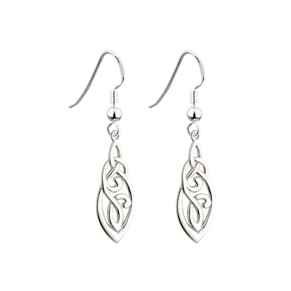 Sterling Silver Long Celtic Knot Drop Earrings