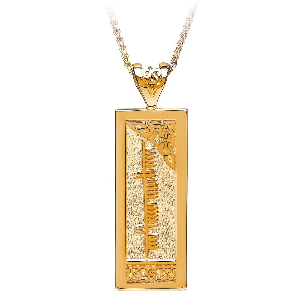 Yellow Gold Ogham Pendant with Customised Personal Name