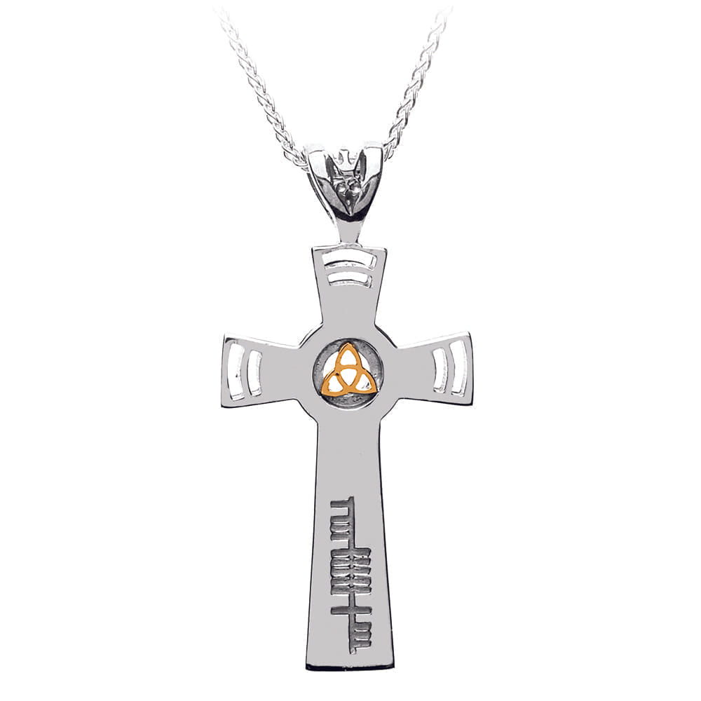 Sterling Silver and 18ct Yellow Gold Ogham Trinity Cross