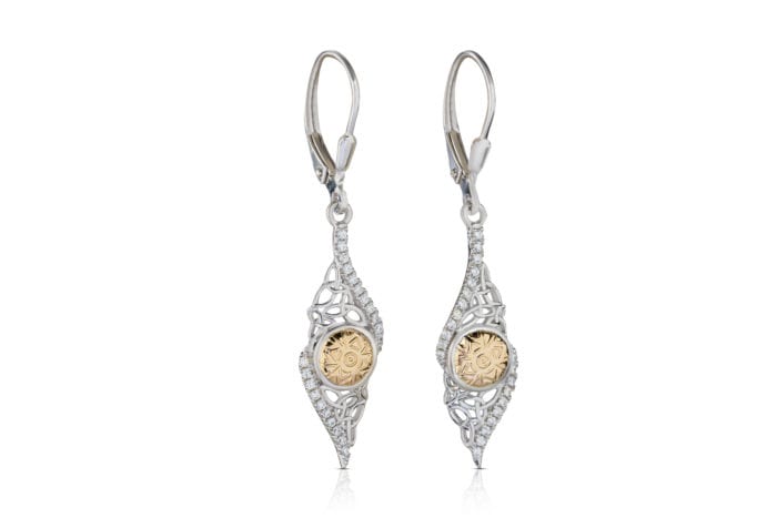 Sterling Silver Solstice Twisted Trinity Earrings with 18ct Gold Bead