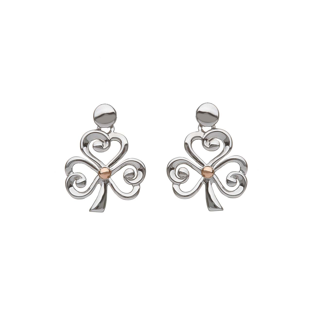 Sterling Silver and Rose Gold Shamrock Earrings