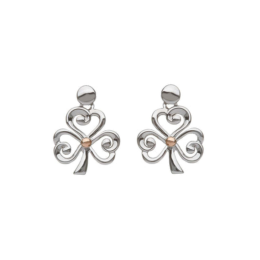 Sterling Silver and Rose Gold Shamrock Earrings