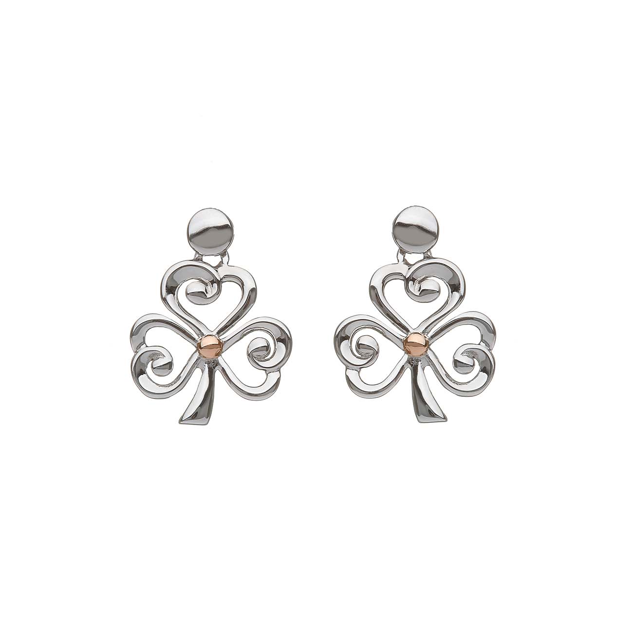 Sterling Silver and Rose Gold Shamrock Earrings